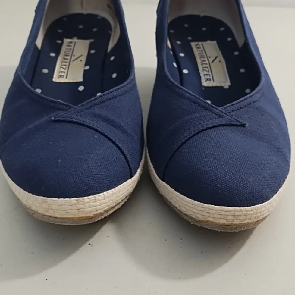 Casual Navy Canvas Espadrilles with Roped Low Wedge Heel Shoes